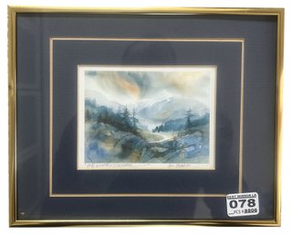 Brass Framed & Matted Off Set Lithograph Of Watercolor 'Mid Winter's Dream' Pencil Signed D. Bartz