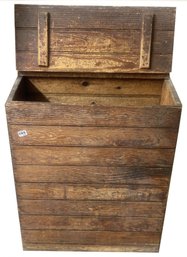 Wonderful Primitive Wooden Storage Bin With Slatted Sides, 24' 11.25' X 30.5'H