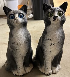 Vintage Pair Similar Of Plastic Cat Statues, One Blue Eyes & One Green Eyes, 14'H
