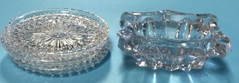 4 Pcs Vintage Glass, Mater Salt & 3 Glass Coasters
