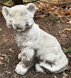 Vintage Poured Stone Tiger Cub Statue, 10' X 6' X 12'H