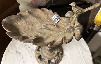 Vintage Cast Iron Victorian Style Standing Table Top Ashtray Featuring Bird, Oak Leaf & Acorn, 13' X 7' X 9'H