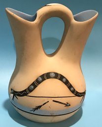 Vintage Southwest Native American  Indian Wedding Vase Pottery Signed BROKEN ARROW, 6' X 5' X 8'H