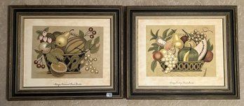 2 Pcs Antique Pair Well Framed Lithographs Of Country Fruits, 25' X 21'H