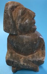 Early Eskimo Inuit Stone Caving Of Seated Man, 3.25' X 1.75' X 5.75'H