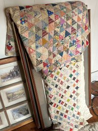 Antique Hand Sewn Quilt & Vintage Hand Stitched Cathedral Window Quilt