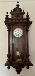 Antique Ornate Walnut Tall Wall Clock With Finials And Gallery, Side Windows, 14.5' X 6.5' X 39'H
