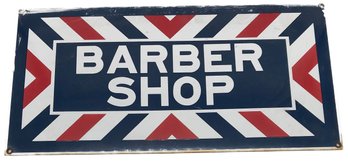 Vintage Traditional Porcelain Barber Shop Sign, 18' X 9'