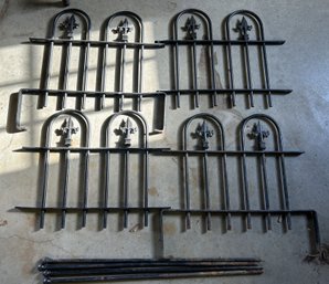 4 Sections Antique Black Wrought Iron Garden Fencing & 4 Cast Iron Stake (31'L), 2-Largest Sections 23' X 22'