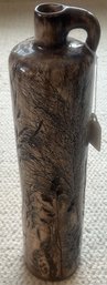 Vintage Studio Pottery Stoneware Tall Bottle In Pine Bough Theme Signed, Fred Devlin, 3.75' Diam. X 16'H