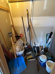 Various Yard Tools, Shovels, Broom And More