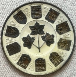 Unusual Embossed Brass Platter With Canada Design, 12.25' Diam.