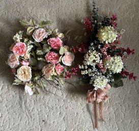 Vintage Artificial Wreath With Pink & White Hydrangeas