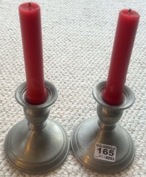 Pair Vintage WEB Weighted Pewter Candlesticks, 4' Diam. X 4.5'H