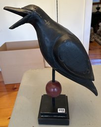 Vintage Carved Wooden Crow Decoy Spinner On Plinth, 13' X 5.5' X 19'H