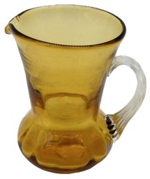 Wonderful Hand-Blown Amber Glass Creamer With Clear Applied Handle, 3.75'H