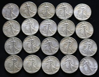 Roll Of 20 1941-P Silver Walking Liberty Half Dollars - High Condition Circulated Roll