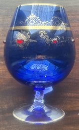 Spectacular Large Antique Cobalt Blue Enameled And Cabochon Embellished Footed Container, 7' Diam. X 10'H