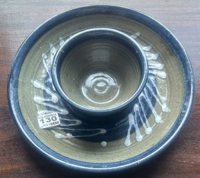 Stoneware Chip & Dip Bowl, Artist Signed, 11' Diam. X 2.5'H