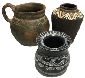 3 Pcs Vintage Native American Pottery, Largest 4.5' Diam. X 5' X 4.75'H