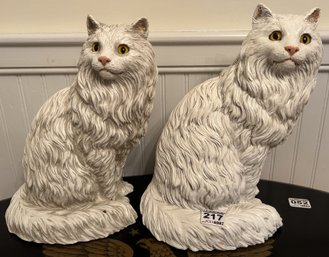 2 Pcs Similar Felines Ceramic Persians With Glass Eyes, Tallest 9' X 7' X 12'H