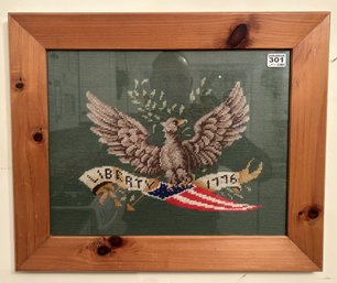 Vintage Needlepoint1776  American Eagle In Pine Frame