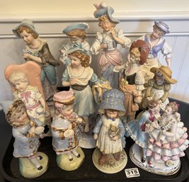 12 Pcs Collection Of Porcelain & Bisque Figurines By Various Makers, Tallest 12'H