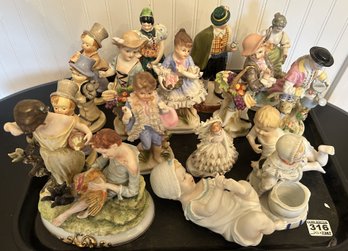 16 Pcs Collection Of Porcelain & Bisque Figurines By Various Makers, Tallest 7.25'H, 3-Hummels