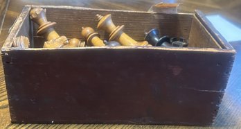 Chess Pieces In Treenware Box With Sliding Lid - Board Not Present