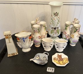 9 Pcs Vintage Porcelain Vases In Varying Heights And Various Makers, Tallest 8-7/8'H