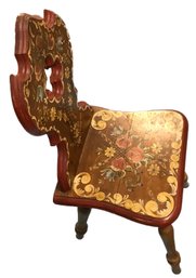 Antique Chair With Forged Iron Support & Hand-Painted With Bavarian Floral Decorations By New Hampshire Artist