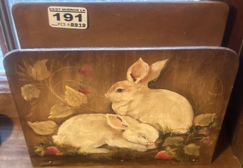 Tole Painted Rabbit Themed Napkin Holder, 6.3/4' X 2-3/8' X 6'H