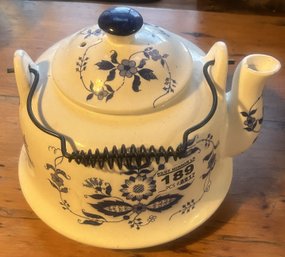 Blue & White  Pottery Tea Pot, 7' Diam. X 8' X 6.5'H (Top Of Knob)