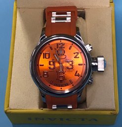 HUGE Invicta MSRP $1.395 Men's Model 1346 Orange 1959 Russian Chronograph Diver's Watch To 100 Meters, Working