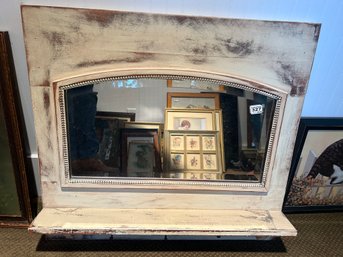 Shabby Chic Mantle With Oval Mirror In Rectangular Frame With Shelf, 28' X 4.5' X 25.5'H