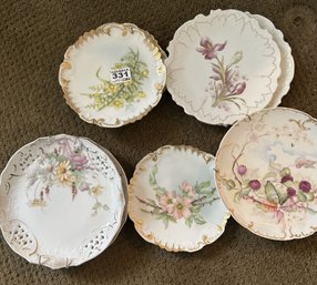 8 Pcs Vintage Hand Painted Plates, Some Reticulated