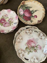 5 Pcs Vintage Hand Painted Porcelain Plates With Roses