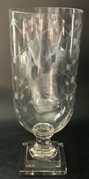 Large Quality Etched Crystal Footed Vase With Moon & Star Design, 5-7/8' Diam. X 14-5/8'H