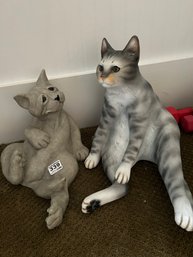 2 Pcs Similar Life Size Resin Lounging Feline Cat Statues