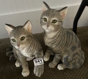 2 Pcs Similar Life Size Resin Lounging Feline Kitten Statues With Glass Eyes