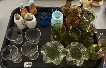 21 Pcs Vintage Collection Colored Glass, Luster S&P, Ruffled Vases, Fenton Hobnail Blue Opalescence And More