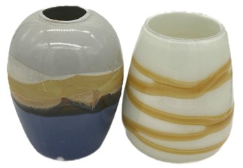 2 Pcs Modern Vases, 1-Ceramic Signed & 1-Swirled Case Glass, 9'H