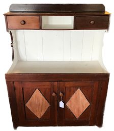 Antique Very Unusual 2-Door, 2-Drawer Dry Sink With Shelf And Drawers Above, 43' X 19' 55'H