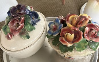 2 Pcs Vintage Or Antique 3-D Floral Petal Lidded Boxes