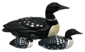 3 Pcs Loons - Larger Ceramic Bank 2-Smaller Carved Wood