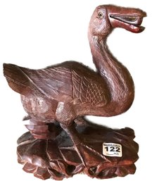 Antique Beautiful Large Nicely Hand Carved Chinese Rosewood Duck With Glass Eyes, 8' X 4' X 10.5'H
