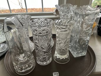 7 Pcs High Quality Heavy Cut Crystal Vases