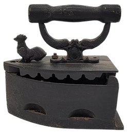 Vintage Sad Iron Which Uses Hot Coals For Heat - Rooster Finial