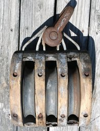 HUGE, Heavy Antique Block And Tackle With Three Pulleys