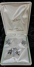 Vintage 3 Pcs Sterling Silver .925 Set Of Carl-Art Earrings And Brooch In Box